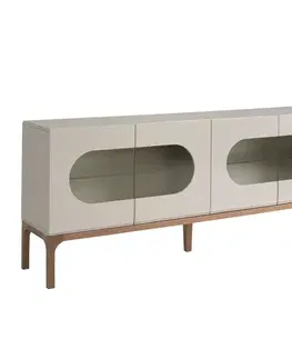 Estila Luxusní art deco šedý příborník Forma Moderna se čtyřmi dvířky s proskleným prvkem a vnitřním osvětlením 180 cm
