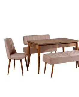 Jídelní set s rozkládacím stolem a židlemi (5 kusů) Vina 0900 - 4 - Walnut, Stone