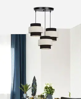 Závěsná lampa Benta černá, destička, 3x40W, stínidlo E27, černá+krémová