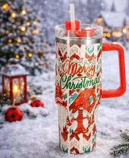 Vánoční termohrnek Merry Christmas 1,2 l, červená