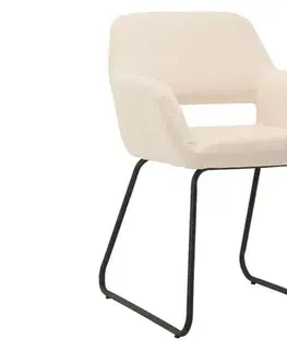 Estila Designová skandinávská jídelní židle Pala s krémovým béžovým manšestrovým potahem a černýma nohama z kovu 56 cm