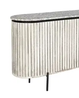 Estila Art deco oválný dvoudveřový příborník Marmolla Gris s drážkovaným reliéfem a mramorovou vrchní deskou v šedé barvě 170 cm