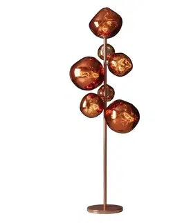 Estila Glamour bronzová stojací lampa Kalan se sedmi skleněnými stínítky ve tvaru kapek a kulatou kovovou podstavou 170 cm
