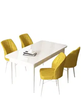Dining Table & Chairs Set (5 Pieces) Arp - White, Mustard