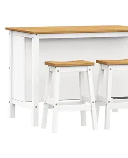Kuchyňský ostrůvek + 2 barové stoličky CORONA 2 bílý vosk/vosk