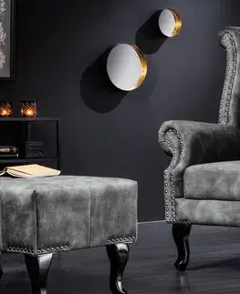 Estila Chesterfield vintage křeslo Marlon s šedým sametovým čalouněním a tmavě hnědými masivními nožičkami 105cm