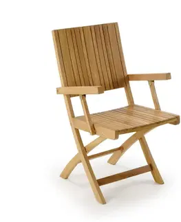 Estila Etno hnědá zahradní židle Jardin z masivního teakového dřeva s opěrkami lamelovým sedákem a zkříženýma nohama 91 cm