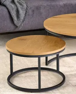 Estila Designový set dvou kulatých konferenčních stolků Nadjá ze dřeva a kovu hnědo-černé barvy