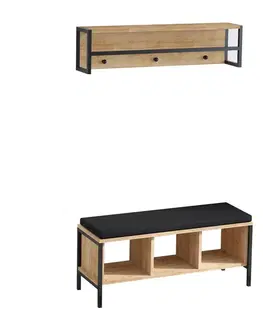 Nástěnný věšák s lavicí Shana Oak and Black