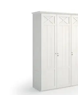 Estila Klasická moderní vysoká šatní skříň Amberes s tříkřídlými dveřmi z borovicového masivu 240cm