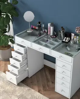 Kosmetický stůl Grace White se skleněnou deskou