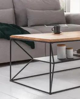 Estila Industriální konferenční stolek Westford z dubového masivu hnědé barvy s černou kovovou podstavou 110cm