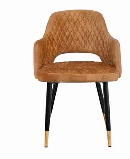 Estila Art-deco židle Fribourg se žlutým sametovým potahem a černo-zlatými nohama