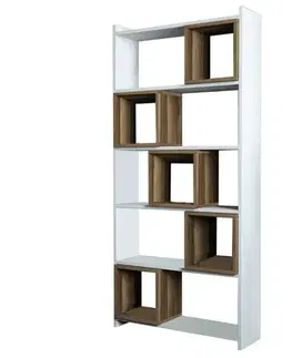 Knihovna Box - White, Walnut