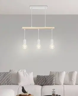 Závěsná lampa bílá + dřevo 3xE27 IZZY