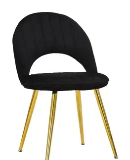 Estila Stylová art deco černá čalouněná jídelní židle Celistie se zlatými kovovými nožičkami a vykrojeným opěradlem 78 cm