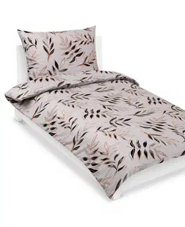 Bellatex Bavlněné povlečení List šedá, 140 x 220 cm, 70 x 90 cm, 140 x 220 cm, 70 x 90 cm