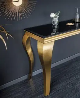 Estila Moderní barokní konzole do předsíně Gold Barock zlatá/černá opálové sklo 140cm