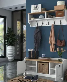 Nástěnný věšák s botníkem Polo White and Walnut