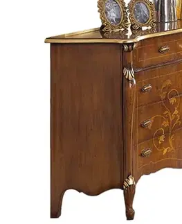 Estila Luxusní rustikální masivní komoda Pasiones s pěti šuplíky s ornamentální intarzií a vyřezávanými nožičkami 120cm