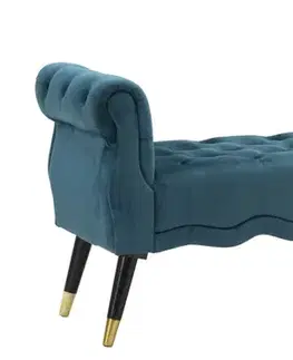 Estila Designová klasická lavice Richetti se sametovým modrozeleným potahem s ozdobným prošíváním v chesterfield stylu 120 cm