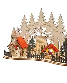 Solight LED vánoční městečko s kostelem, 30x19cm, 2x AAA