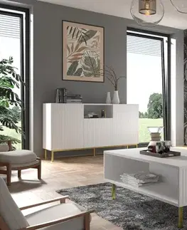 ARTBm Komoda RAVENNA B 3D3S 200 | bílá matná Provedení: Bílá matná / zlaté nohy