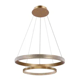 ZÁVĚSNÁ LAMPA HASHIM 60+40CM MATNÁ TMAVĚ ZLATÁ 22W+34W LED KRYSTALY ČIŘÉ