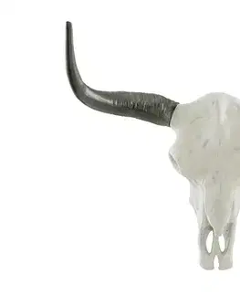 Estila Venkovská nástěnná bílá kovová dekorace Bullhead v podobě býčí lebky s černými rohy 70 cm