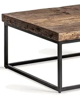 Estila Industriální čtvercový konferenční stolek Draven s černou kovovou podstavou a vrchní deskou z masivního dřeva 70 cm