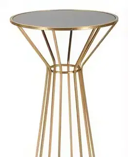 Estila Art deco kulatý zlatý kovový příruční stolek Melinda s nohou s tyčemi a vrchní skleněnou lesklou deskou 100 cm