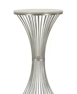 Estila Glamour chromový kulatý kovový mramorový příruční stolek Nelia z tenkých tyčí ve tvaru přesípacích hodin 79 cm