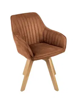 Estila Moderní designová otočná jídelní židle Caballet s opěrkami na ruce s hnědým sametovým potahem a bukovýma nohama 62 cm