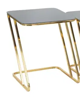 Estila Designová glamour sada obdélníkových příručních stolků Aurialis s černou skleněnou deskou a zlatým kovovým rámem 55 cm