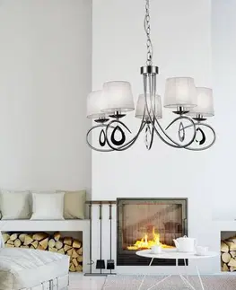 Chromová závěsná lampa / bílé tkané stínidlo 5x40W Arnika
