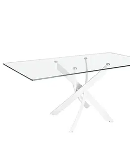 Estila Luxusní moderní skleněný obdélníkový jídelní stůl Urbano s bílými zkříženými nožičkami 140 cm / 150 cm / 160 cm / 180 cm