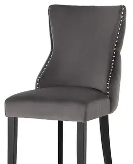 Estila Zámecká jídelní židle Modern Barrock s čalouněním z šedého sametu a stříbrné nýty s chromovým lvím klepadlem 90 cm