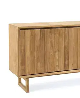 Estila Luxusní masivní příborník Paschal z teakového dřeva ve světle hnědé barvě se čtyřmi dvířky a designovýma nohama 180 cm