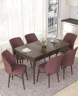 Extendable Dining Table & Chairs Set (7 Pieces) Nef - Baroque, Dusty Rose