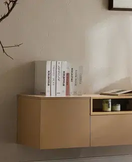 Estila Skandinávský obdélníkový dvoudveřový závěsný TV stolek Attica v hnědé barvě se zásuvkou a policí v dubovém vzhledu 160 cm