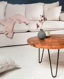 Estila Industriální kulatý konferenční stolek Murrieta 70cm z teakového dřeva