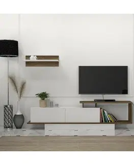 Televizní stolek s poličkou Asos White and Walnut