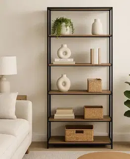 Kovový regál LOFTY Slim Classic Oak, 185 x 77 cm