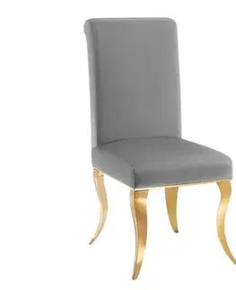 Estila Designová moderní jídelní židle Gold Barock se sametovým potahem v šedé barvě a se zlatými kabriolovými nožičkami 105 cm