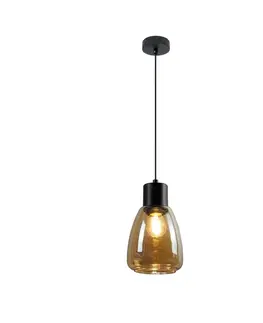 Závěsná lampa MOLDO černá 1x40W E27 jantarové stínidlo