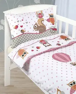 Bellatex Dětské bavlněné povlečení do postýlky Beáta Sovička růžová, 100 x 135 cm,45 x 60 cm, 100 x 135 cm, 45 x 60 cm