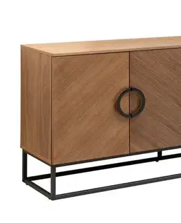 Estila Designový art deco čtyřdveřový příborník Arkline v ořechovém hnědém provedení s chevron vzorem s černými detaily 180 cm