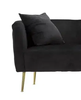 Estila Art deco obdélníková prošívaná čalouněná dvoumístná sametová černá sedačka Zeran se zlatými kovovými nožičkami 127 cm