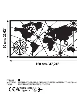 Dekorativní kovový doplněk na zeď World Map Led 452