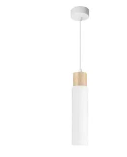 Závěsná lampa Claro bílá 1x15W GU10 stínidlo bílé+dřevěné